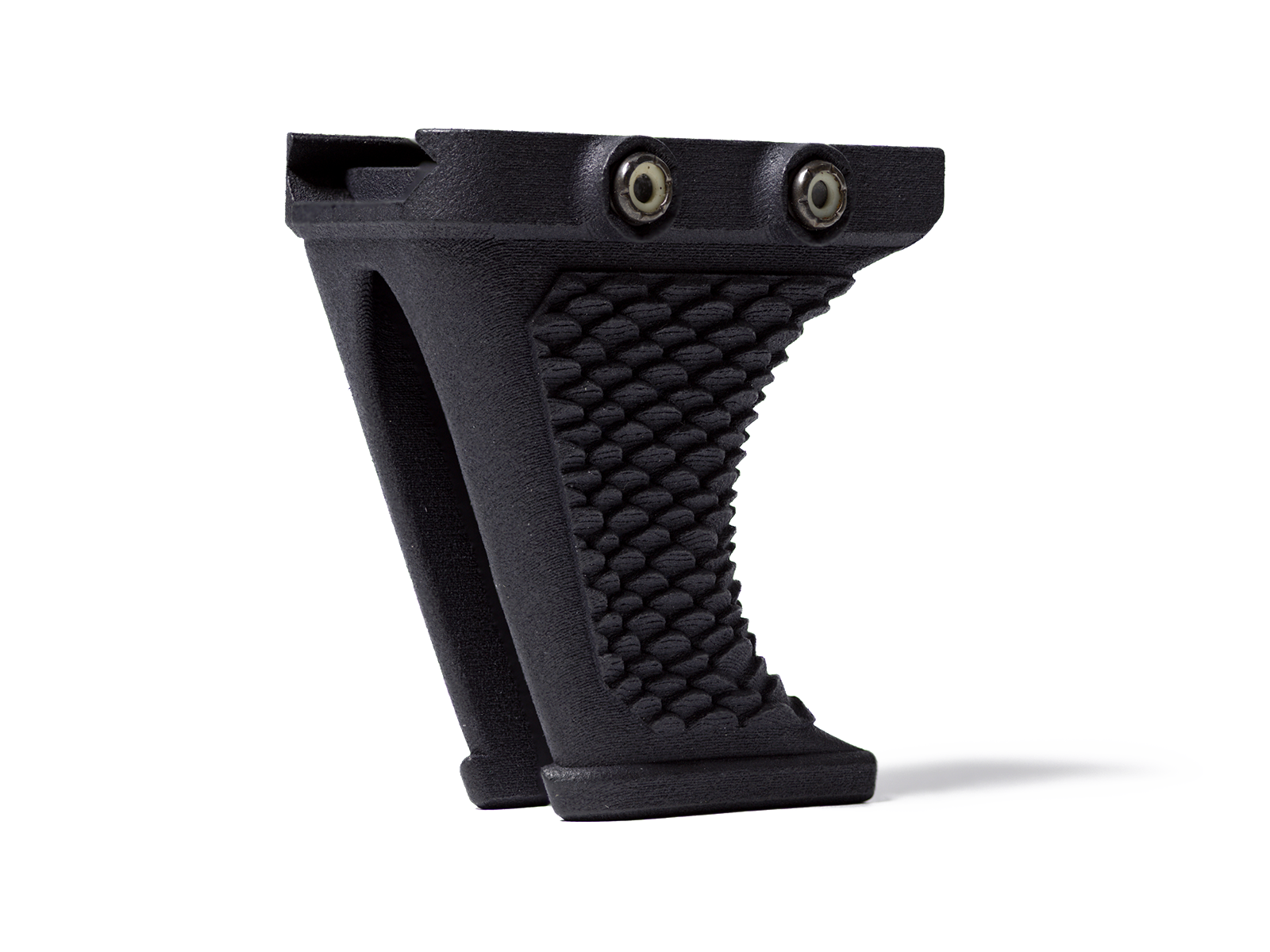 Side view of tall hand stop showing extended profile